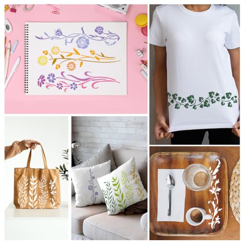 12 Pattern Leaf Vine Flower Wall Stencil Templates 11.8" x 11.8" Reusable Plastic Leaves Floral Stencils for Painting on Wood Wall Floor Fabric Glass Furniture, Vine DIY Home Decor Stencil - style: Vine A