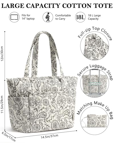 Bagstellar Quilted Tote Bag for Women Teacher Nurse Cotton Laptop Work Tote - color: Paisley