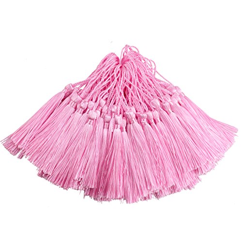 100Pcs 5 Inch Silky Bookmark Tassels for Jewelry, Souvenir(Pink) - color: Pink