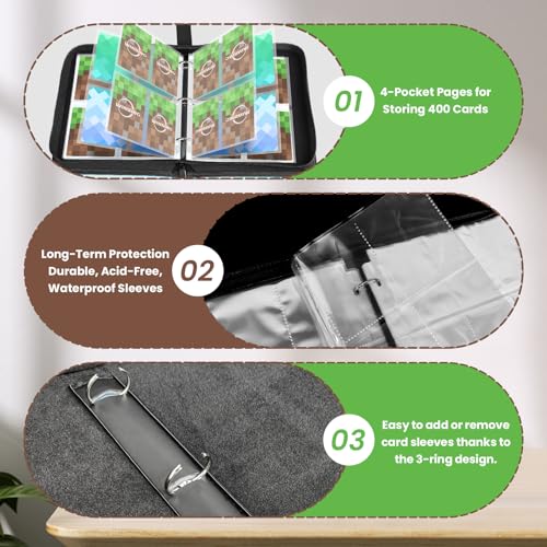 4 Pocket Trading Card Binder, 400 Card Capacity, Green - size: Small
