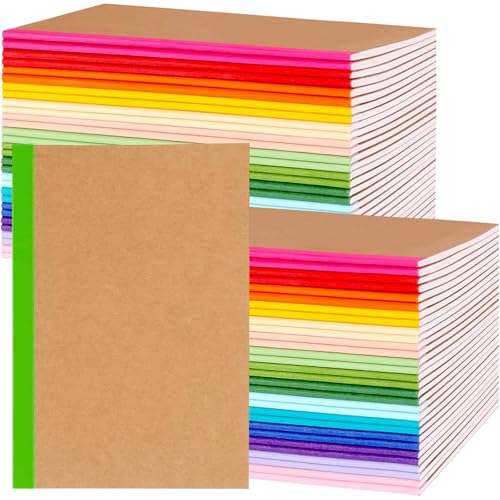 100 Pack A5 Lined Kraft Notebook Journals 8.3x5.5 In，Travel Journals Notebooks Bulk，Subject Notebooks 30 Sheets 60 Pages for Writing School Office Supplies (Multicolor Lined-100 Pack) - size: Multicolor Lined-100 Pack