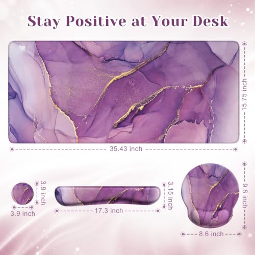 iCasso Purple Keyboard Mat 35.4"x15.7", Desk Blotter for Workspace - color: 1-Purple Marble