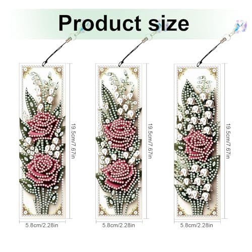 Tontut 3pcs Diamond Art Painting Kit Bookmarks, Brilliant Red Roses Exquisite General DIY Bookmarks, Lightweight and Durable, Suitable for Reading Lovers - color: Red Roses