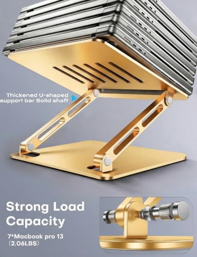 LOXP Aluminum Laptop Stand, Adjustable Laptop Stand for Desk Portable -Gold - color: Gold