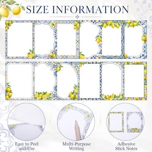 Chiisong 12 Pads Capri Lemon Sticky Notes Blue Tiles Yellow Adhesive Memo - style: Capri Lemon