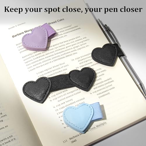 2Pcs Magnetic Leather Bookmarks with Pen Holder Gift Box, Heart-Shaped Magnetic Book Marks for Book Lover Readers Cute Leather Bookmark for Women Girls (Black) - color: Black