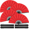 Aodaer 4 Pack Large Silk Folding Fans - Handheld Fans for Men and Women, Red - color: Red