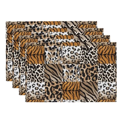Animal Skin Placemats Rectangle Linen Table Placemet Set of 4 - color: Brown, size: Set of 4