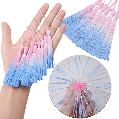 50Pcs 5 Inch Bulk Bookmark Tassel Kit for Graduation, Keychain(Pink Blue) - color: Pink&blue