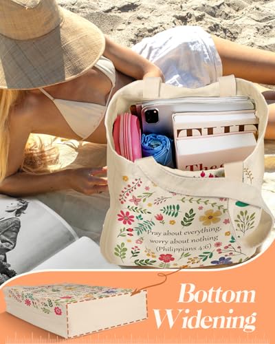 Miss Adola Canvas Tote Bag with Matching Makeup Pouch - color: Bible Blossoms
