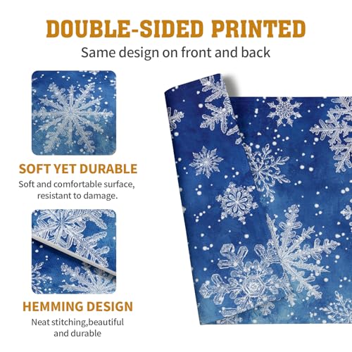 Winter Blue Snowflake Placemats Set of 4 Merry Christmas Snowflakes Linen Fabric Table Mats Seasonal Xmas Holiday Washable Place Mats for Party Kitchen Dining Outdoor Indoor Decor - color: Blue Snowflake-b