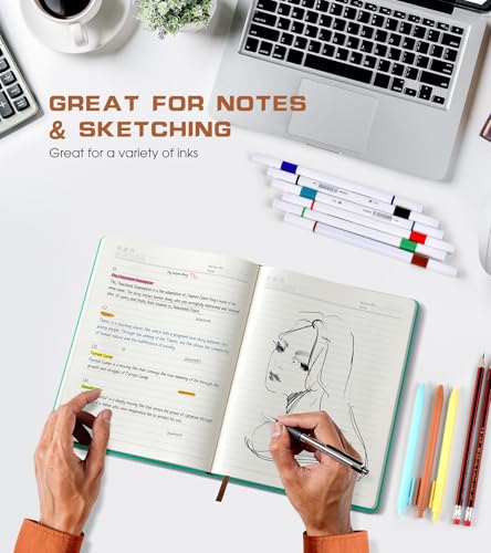 Biuwory A5 Leather Journal Notebook, 140 Lined Pages, Hardcover 5.7"×8.3" - color: Green, size: Lined-140 Pages (5.7"×8.3")