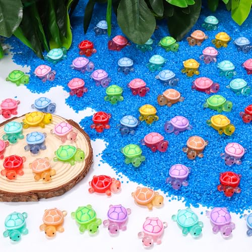 120PCS Luminous Mini Resin Turtles 9 Colors Glow in The Dark Tiny Sea Turtle Figures to Hide Small Plastic Ocean Animal for Micro Landscape Fairy Garden DIY Miniature Dollhouse Home Decor Party Favers - color: 120pcs-turtles