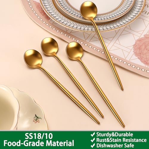 7.95 Inches Matte Gold Stainless Steel Iced Tea Spoons,Set Of 4 SS18/10 Cocktail Stirring Spoons,Long Handle Ice Teaspoons For Mixing,Coffee Stirrers,Ice Cream Spoon - color: Gold, size: 7.95 Inch
