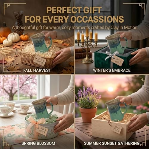 Clay in Motion Handmade Ceramic Mug 24 oz, Large Coffee Mug, Hand Painted Stoneware, Dishwasher Microwave & Oven Safe, Lead-Free, Made in USA Since 1981 (Mountain Meadow) - style: Mountain Meadow