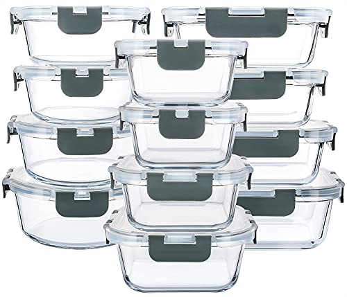 M MCIRCO 24 Piece Glass Food Storage Containers with Lids,Gray - color: Gray