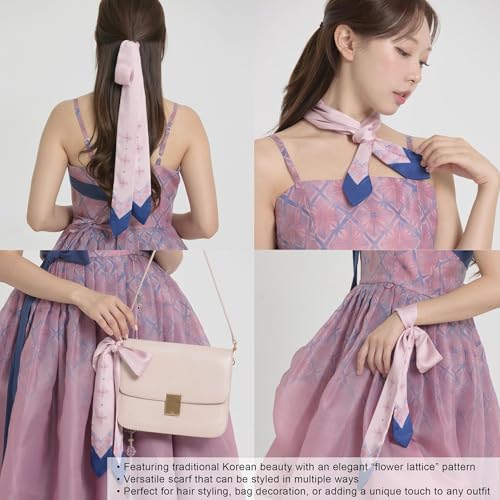 Daenggi Modern Hanbok Floral Hair Ribbon Scarf, Versatile Wrap - color: Pink