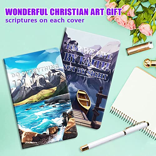 ANZON MORIES 6 Packs 5" x 8" Pocket Notebook (Dotted) 96 Pages 48 Sheet with Bible Verses Quote, Sewn-Binding Small Memo Notepad, Original Designed Stitching Writing Pad, Assorted Artworks (Dotted)