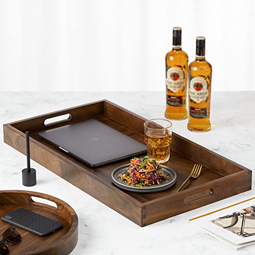 28"x15" XL Handmade Black Walnut Wood Ottoman Tray with Handle - size: 28" x 15" x 2.4"