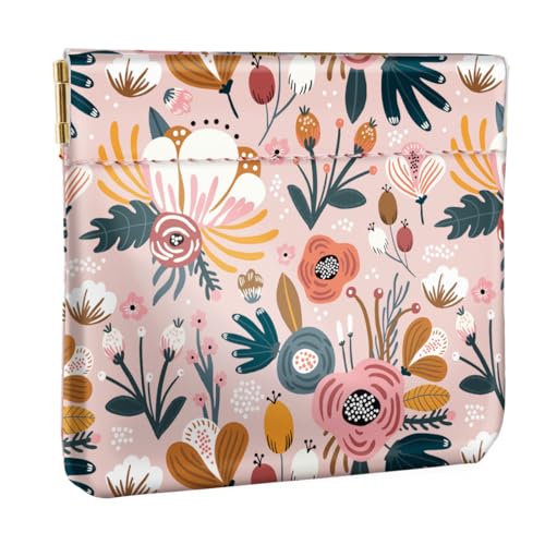 Squeeze Coin Purse Pouch Mini Coin Pocket Portable Change Wallet - color: Pink Flowers, size: Mini (3.54"x3.2")