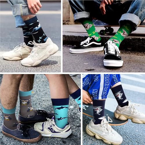 WeciBor Men's Combed Cotton Novelty Crew Socks Size 7-15 - color: Blue/Black/Green/Multicolor Animal-12m, size: 7-12