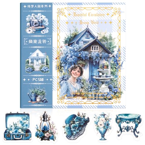 Charming Circulation Theme Sticker Scrapbooking Supplies for Junk Journal, 50 Sheets Washi Stickers - Vintage Journaling Stickers - color: Charming Circulation Theme