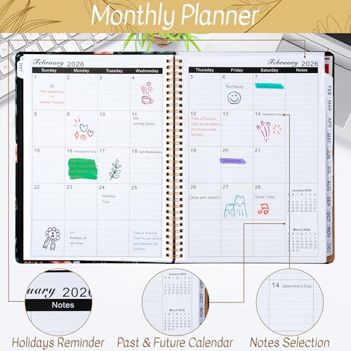 Xqumoi 2026 A4 Planner - What The Fuck Weekly and Monthly Planner Floral Writing Notebooks, Jan. 2026 - Dec. 2026, Hardcover Calendar with Tabs Stickers Back Pocket Twin-Wire Binding - color: Wildflower 2026, size: A4