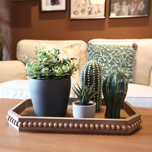 Hrastany Wood Rustic Serving Tray with Beads, Farmhouse Brown Decorative Tray for Table Centerpiece, Christmas Wedding Halloween Home Decor - color: Brown-c8, size: 15.7" x 10.2" x 1.6"