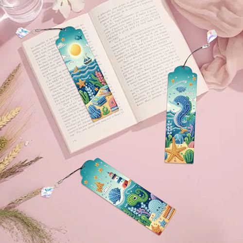 Tontut 3pcs Diamond Art Painting Kit Bookmarks, Marine Life Exquisite General DIY Bookmarks, Lightweight and Durable, Suitable for Reading Lovers - color: Marine Life