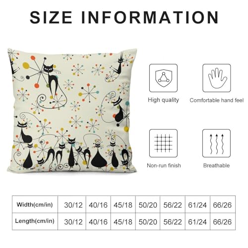 Mid Century Atomic Cat Pillow Covers, Atomic Abstract Geometric Cat Retro Pattern Home Decor Sofa Bedroom Cushion Outdoor Indoor Decorations 16 "x16 - color: Cat-3, size: 16" x 16" (Pack of 2)