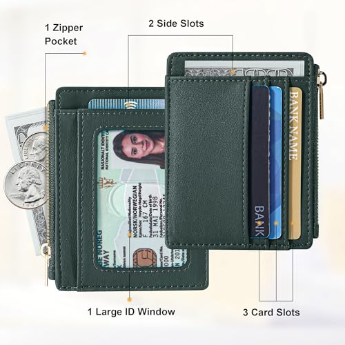 Sodsay Card Case Slim Front Pocket Wallet for Women Credit Card Holder with Keychain | Slim, Credit Card Holder, Front Pocket, with Keychain - color: Smooth Green Coal