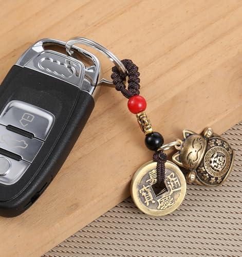 1 Pcs Lucky Cat Keychain, Brass Japanese Maneki Neko Good Luck Charm