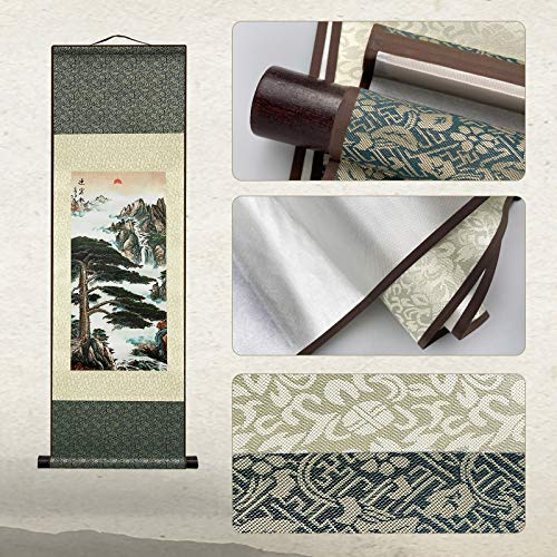 AtfArt Silk Scroll Painting, Asian Wall Art, River Landscape, 36.2x12in - color: A2