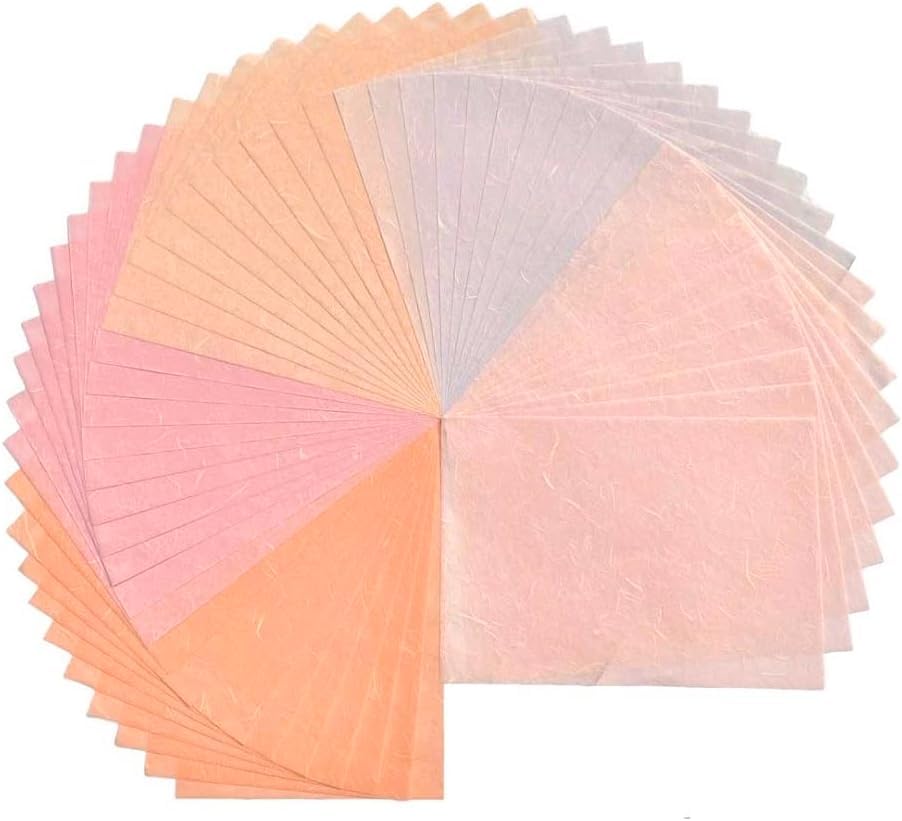 A5 50 Sheets Natural Fiber Mulberry Tree Mulberry Paper Sheets Art Tissue Washi Paper Design Craft Art Origami Suppliers Card Making 8.3" x 5.8". (Pink Pastel Tone, A5) - color: Pink Pastel Tone, size: A5