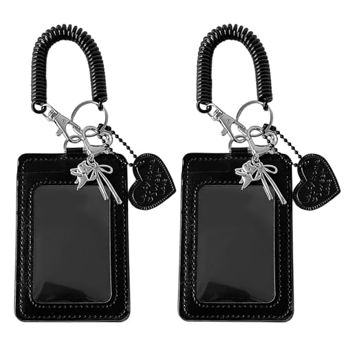 Kpop Photocard Holder Keychain - 2 Pack PU Leather Wallet Size Photo Card Holder with Detachable Metal Chain, Cute Double-Slot Protective Sleeve for Idol Photocards, ID Badge & Credit Cards
