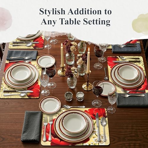 Pimpernel Poppy de Villeneuve Placemats - Gold, Set of 4 - size: 15.7" x 11.7" Rectangular, style: Poppy de Villeneuve