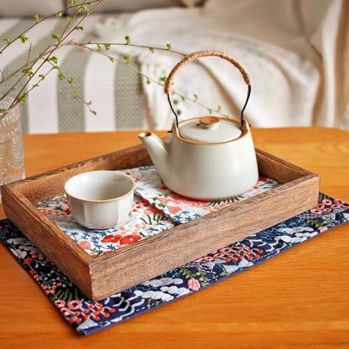 Pastoral Style Embroidered Fabric Coasters 4 Inch for Glass Cup Ceramic Cup, Japanese Style Deco for Kitchen Tea Table Cup Mat Cushion Pad (style01-navy)