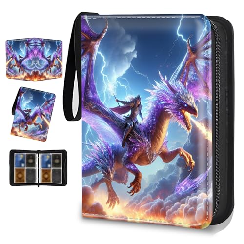 4 Pocket Trading Card Binder, Holds 400 Cards, Zipper Binder - color: Charizard Knight