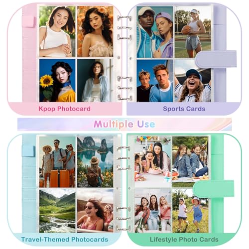 A5 Kpop Photocard Binder with 30 Pack 4-Pocket Card Pages, 6 Ring A5 Binder Card Collector Album with 240 Card Slots,PU Leather Binder Cover with Magnetic Buckle Closure for Organizing Trading Card - color: Mint Blue