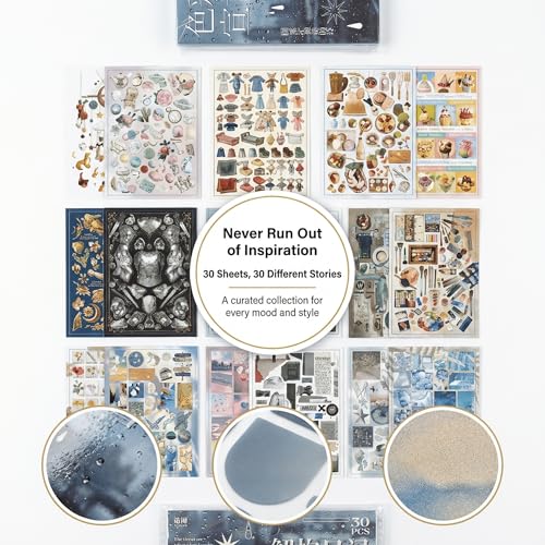 800+ Pcs Y2K Sticker Book, 30 Sheets Vintage Cut-Out Stickers - Geometric Patterns & Starry Skies - Y2K Retro Aesthetic for Junk Journals, Scrapbooking, Journaling Supplies, Craft Embellishments - color: Blue Color