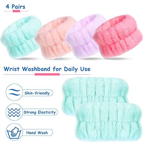 Chuangdi 4 Pairs Wrist Bands for Washing Face Microfiber,Candy Color - color: Candy Color