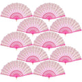 QIRMIZI 10 Pack Folding Handheld Fans,Silk Spanish Fan, Perfect for Weddings, Parties, and Dancing,Pink - color: Pink, size: 10 PACK