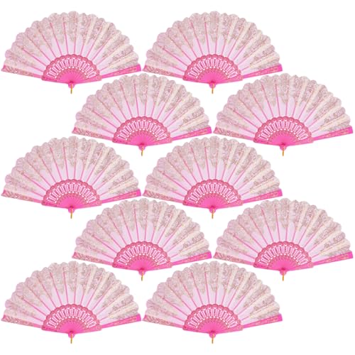 QIRMIZI 10 Pack Folding Handheld Fans,Silk Spanish Fan, Perfect for Weddings, Parties, and Dancing,Pink - color: Pink, size: 10 PACK