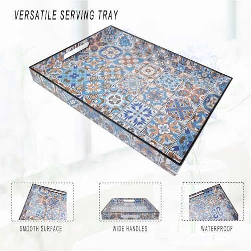Spsyrine Plastic Serving Tray with Handles for Coffee Table, Boho - color: Multi Boho
