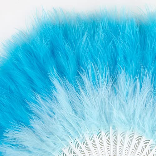 BABEYOND 1920s Marabou Feather Folding Hand Fan - color: Y-gradient Blue