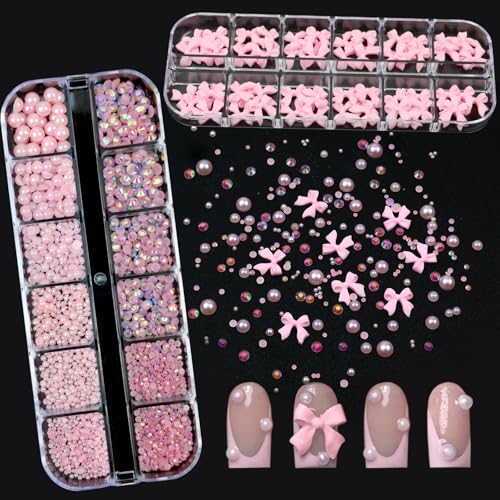 Bow Nail Charms with Pearls Rhinestones for Women Nail Design - color: Colorful-12