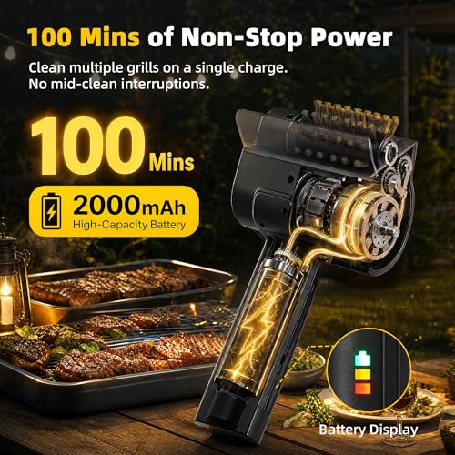 Electric Grill Brush for Outdoor Grill, 800 RPM Electric Grill Cleaner with Dual Safety Lock, Rechargeable Cordless Grill Cleaning Brush for BBQ Grate, Gifts for Men/Dad, Black