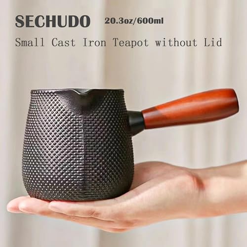 Small Cast Iron Teapot, Japanese Style Tea Kettle without Lid, 20.3oz Tea Pot with Stainless Steel Tea Ball for Loose Tea, Wooden Side-handle Tea Set for Stovetop Safe(600ml) - color: 20.3oz Dots Pattern