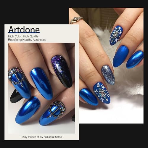 Artdone Chrome Nail Powder, Dark Blue Iridescent Aurora Powder Metallic Mirror Effect Pigment Pearlescent Mermaid Pigment Pearl Glitter Dust Kit, Nail Art Decoration, Resin Craft - color: 1 Jar - Dark Blue