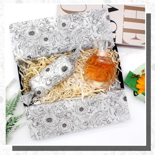 Benvo Floral Tissue Paper 20x29 Inch - 20 Sheets Decoupage Craft Paper for Gift Wrapping, Flower DIY Art Projects, Spring Wedding, Birthday & Baby Shower Decorations(Style O) - color: Black and White Flower Print